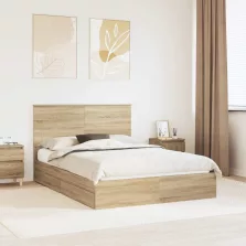   vidaXL Tárolós Ágy fejtámlával Sonoma tölgy 140 x 190 cm Faanyag