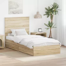   vidaXL Tárolós Ágy fejtámlával Sonoma tölgy 100 x 200 cm Faanyag
