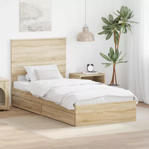vidaXL Tárolós Ágy fejtámlával Sonoma tölgy 100 x 200 cm Faanyag