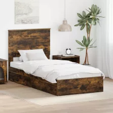   vidaXL Tárolós Ágy fejtámlával Füstölt tölgy 100 x 200 cm Faanyag