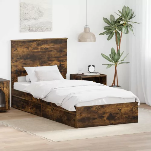 vidaXL Tárolós Ágy fejtámlával Füstölt tölgy 100 x 200 cm Faanyag