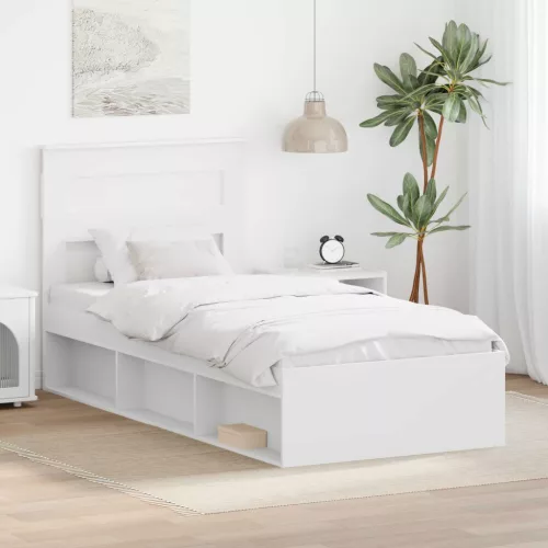 vidaXL Ágykeret fejtámlával tárolóval Fehér 75 x 190 cm Tömör fenyőfa