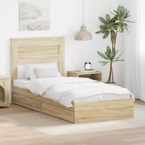 vidaXL Tárolós Ágy fejtámlával Sonoma tölgy 90 x 200 cm Faanyag