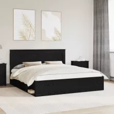   vidaXL Ágykeret fejtámlával Fekete 200 x 200 cm Tömör fenyőfa
