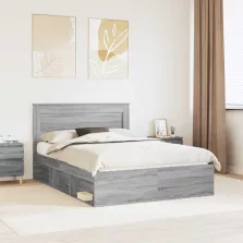   vidaXL Ágykeret fejtámlával Szürke Sonoma 150 x 200 cm Tömör fenyőfa