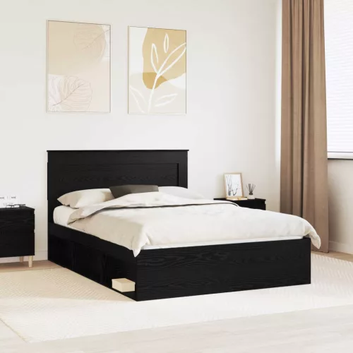 vidaXL Ágykeret fejtámlával Fekete 140 x 190 cm Tömör fenyőfa