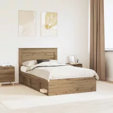   vidaXL Ágykeret fejtámlával Művészi tölgy 120 x 190 cm Tömör fenyőfa