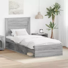   vidaXL Ágykeret fejtámlával Szürke Sonoma 90 x 190 cm Tömör fenyőfa