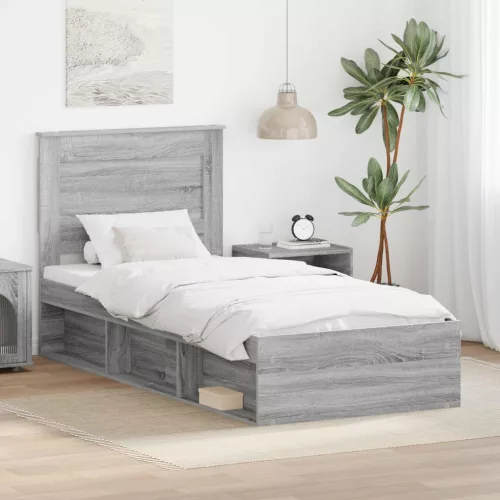 vidaXL Ágykeret fejtámlával Szürke Sonoma 90 x 190 cm Tömör fenyőfa