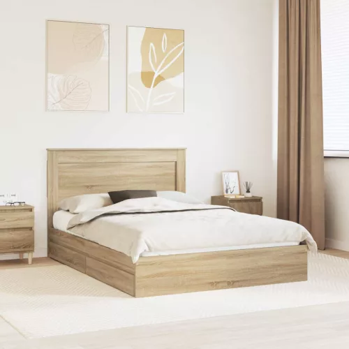 vidaXL Tárolós Ágy fejtámlával Sonoma tölgy 140 x 200 cm Faanyag