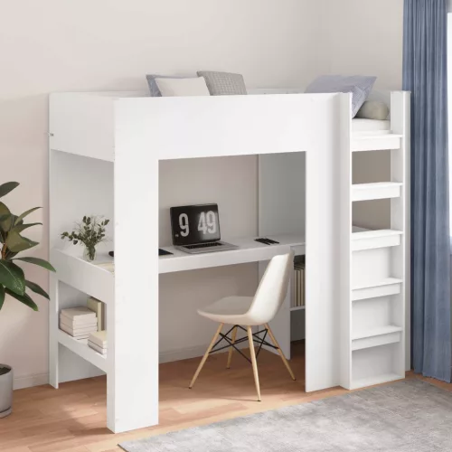 vidaXL Emeletes ágykeret íróasztallal Fehér 90 x 200 cm Faanyag