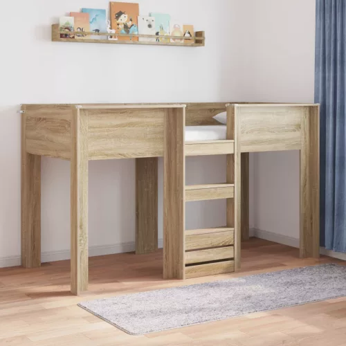 vidaXL Szükidő ágy tárolóval Sonoma tölgy 75 x 190 cm Faanyag