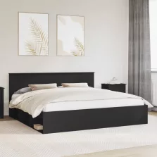   vidaXL Ágykeret fejtámlával Fekete 200 x 200 cm Tömör fenyőfa