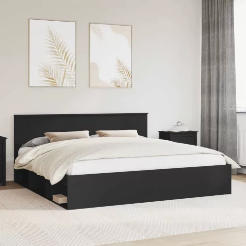 vidaXL Ágykeret fejtámlával Fekete 200 x 200 cm Tömör fenyőfa