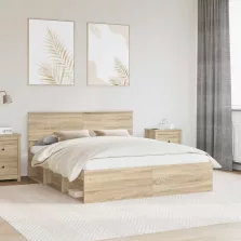   vidaXL Ágykeret fejtámlával Sonoma 160 x 200 cm Tömör fenyőfa