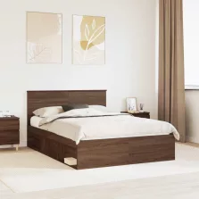  vidaXL Ágykeret fejtámlával Barna Tölgy 140 x 200 cm Tömör fenyőfa