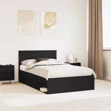   vidaXL Ágykeret fejtámlával Fekete 120 x 190 cm Tömör fenyőfa