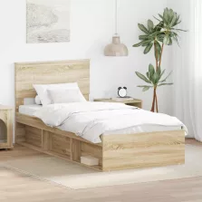   vidaXL Ágykeret fejtámlával Sonoma 90 x 190 cm Tömör fenyőfa