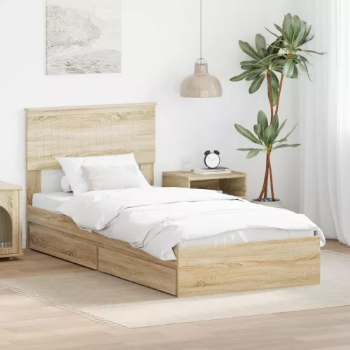 vidaXL Tárolós Ágy fejtámlával Sonoma tölgy 90 x 200 cm Faanyag