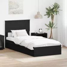   vidaXL Tárolós Ágy fejtámlával fiókkal Fekete 90 x 190 cm Faanyag