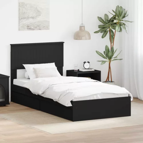 vidaXL Tárolós Ágy fejtámlával fiókkal Fekete 90 x 190 cm Faanyag
