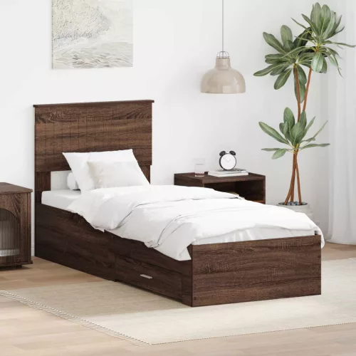 vidaXL Ágykeret fejtámlával Barna tölgy és ezüst 75 x 190 cm Faanyag
