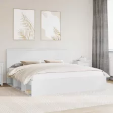   vidaXL Ágykeret fejtámlával Fehér 200 x 200 cm Tömör fenyőfa