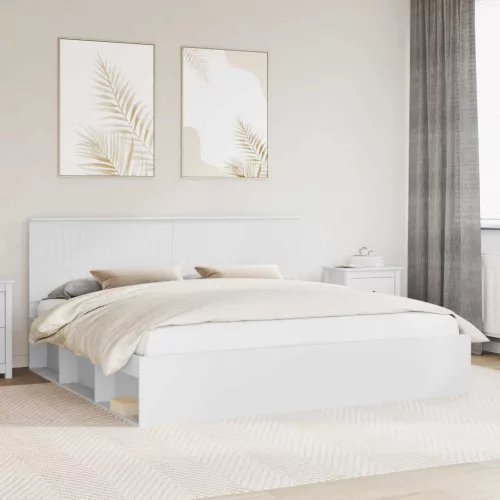 vidaXL Ágykeret fejtámlával Fehér 200 x 200 cm Tömör fenyőfa