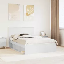   vidaXL Ágykeret fejtámlával Fehér 135 x 190 cm Tömör fenyőfa