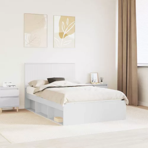 vidaXL Ágykeret fejtámlával Fehér 120 x 190 cm Tömör fenyőfa