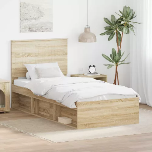 vidaXL Ágykeret fejtámlával Sonoma 90 x 190 cm Tömör fenyőfa
