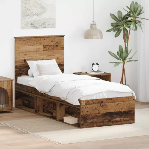 vidaXL Ágykeret fejtámlával Öreg fa 75 x 190 cm Tömör fenyőfa