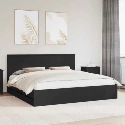 vidaXL Ágykeret fiókkal fejtámlával Fekete 200 x 200 cm Mérnöki Fa