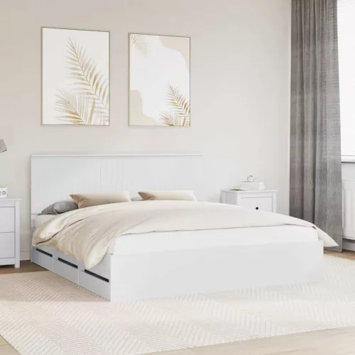 vidaXL Ágykeret fiókkal fejtámlával Fehér 180 x 200 cm Mérnöki Fa