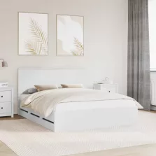   vidaXL Ágykeret fiókkal fejtámlával Fehér 160 x 200 cm Mérnöki Fa