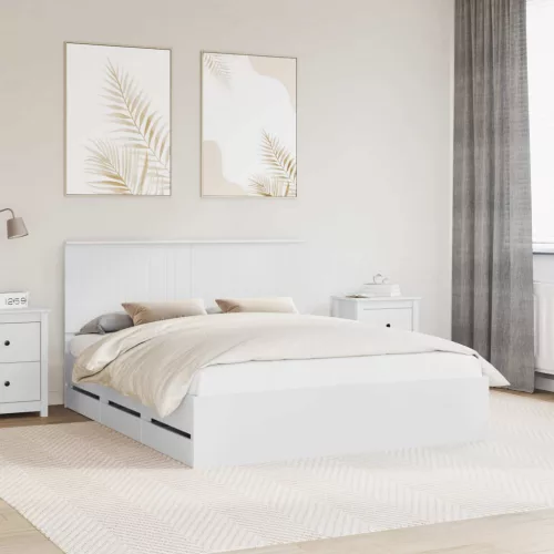 vidaXL Ágykeret fiókkal fejtámlával Fehér 160 x 200 cm Mérnöki Fa