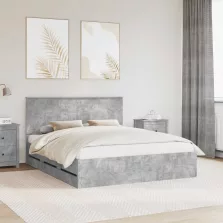   vidaXL Ágykeret fiókkal tárolóval Beton Szürke 160 x 200 cm Mérnöki Fa