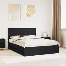   vidaXL Ágykeret fiókkal fejtámlával Fekete 150 x 200 cm Mérnöki Fa