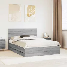   vidaXL Ágykeret fiókkal Szürke Sonoma 150 x 200 cm Mérnöki Fa