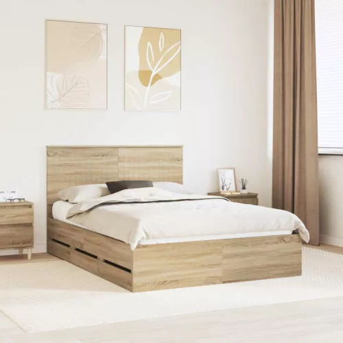 vidaXL Ágykeret fiókkal tárolóval Sonoma tölgy 140 x 190 cm Mérnöki Fa