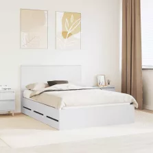   vidaXL Ágykeret fiókkal fejtámlával Fehér 140 x 200 cm Mérnöki Fa