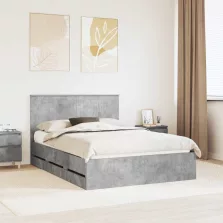   vidaXL Ágykeret fiókkal tárolóval Beton Szürke 135 x 190 cm Mérnöki Fa