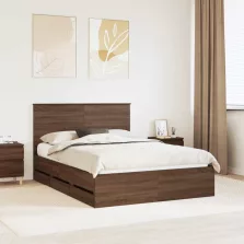   vidaXL Ágykeret fiókkal tárolóval Barna Tölgy 135 x 190 cm Mérnöki Fa