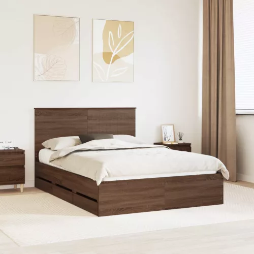 vidaXL Ágykeret fiókkal tárolóval Barna Tölgy 135 x 190 cm Mérnöki Fa