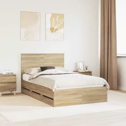 vidaXL Ágykeret fiókkal tárolóval Sonoma tölgy 120 x 200 cm Mérnöki Fa