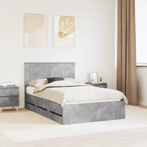 vidaXL Ágykeret fiókkal tárolóval Beton Szürke 120 x 200 cm Mérnöki Fa