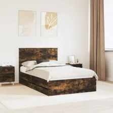   vidaXL Ágykeret fiókkal Füstölt tölgy 120 x 200 cm Mérnöki Fa