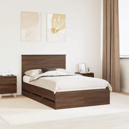 vidaXL Ágykeret fiókkal tárolóval Barna Tölgy 120 x 200 cm Mérnöki Fa
