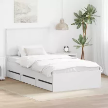   vidaXL Ágykeret fiókkal fejtámlával Fehér 100 x 200 cm Mérnöki Fa