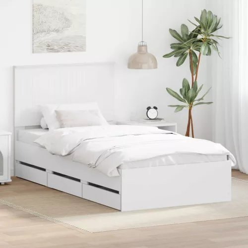 vidaXL Ágykeret fiókkal fejtámlával Fehér 100 x 200 cm Mérnöki Fa